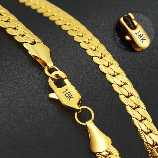 18K Gold Full Sideways Chain Necklace For Woman