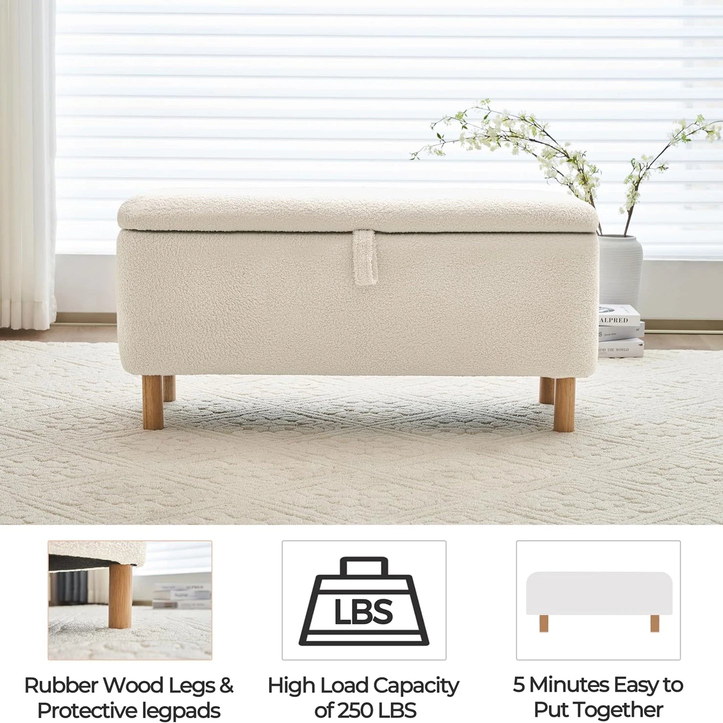 39.5" Boucle Storage Ottoman Bench for Bedroom