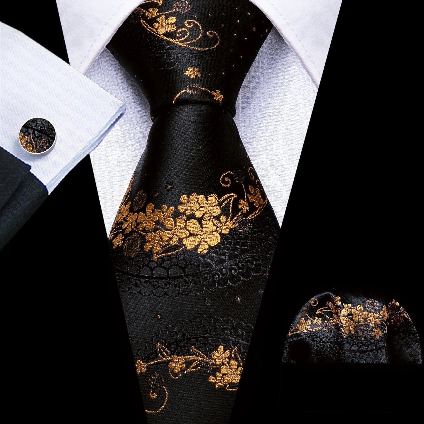 Designer Men's Necktie Pocket Square Cufflinks Set