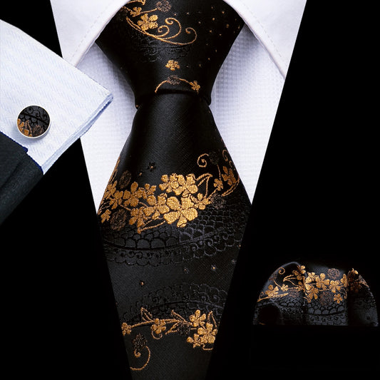 Designer Men's Necktie Pocket Square Cufflinks Set