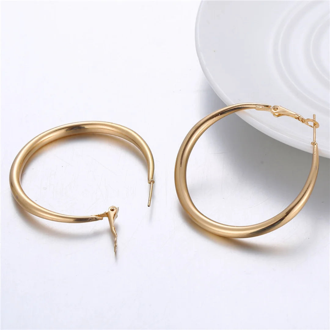 Women's Gold Color Large Hoop Earrings (one Pair)