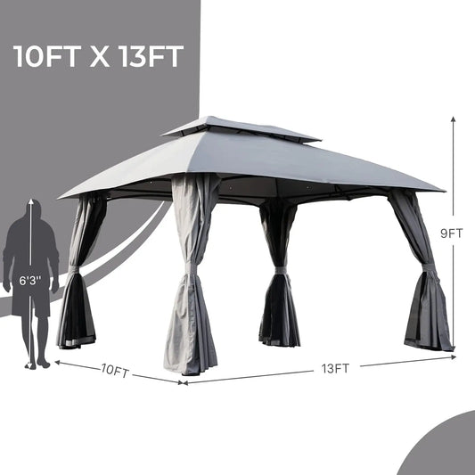 10x13 FT Gazebo Double Soft Top Canopy Anti-UV