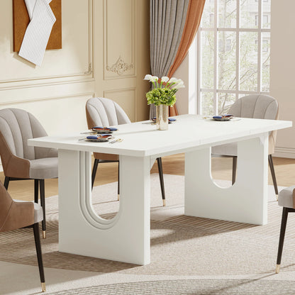 Dining Table for 6 to 8 People  with Wood Pedestal Base,