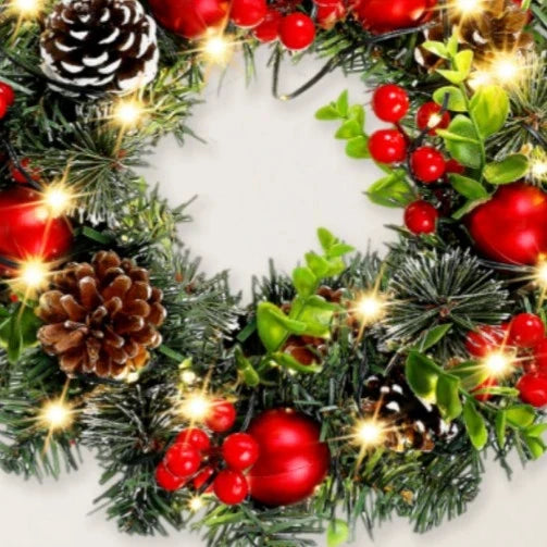Elegant Red Christmas Wreath LED PVC