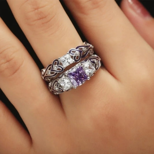 Luxury Rings Inlaid with Purple Couple Stainless Steel Engagement Ring