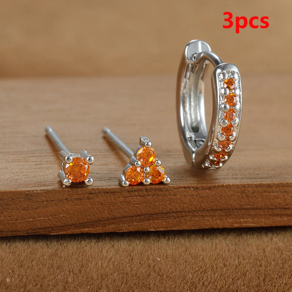 3PCS Helix Ear Piercing Earring Set for Women Zircon Stainless Steel