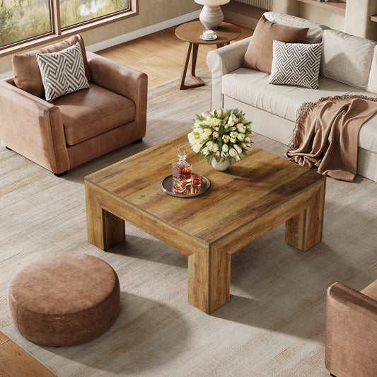 39.4-Inch Square Coffee Table  with Sturdy Wooden Legs