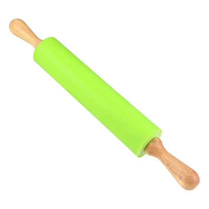 Non-Stick Silicone Rolling Pin Wooden Handle