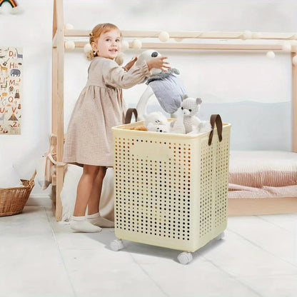 66.5L Foldable Laundry Basket with Wheels -