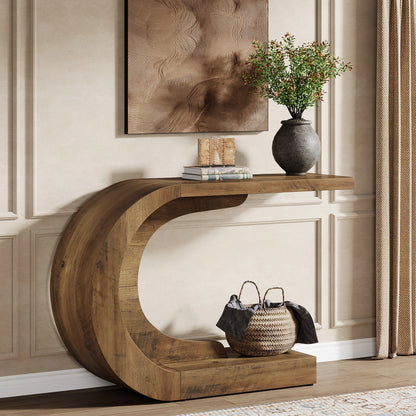 Wood C-Shaped Hallway Entry Accent Table