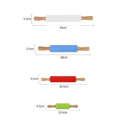 Non-Stick Silicone Rolling Pin Wooden Handle