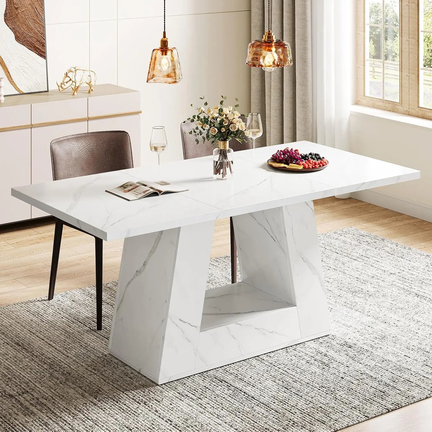 Dining Table for 4 to 6 People ,Rectangular  Sturdy Base