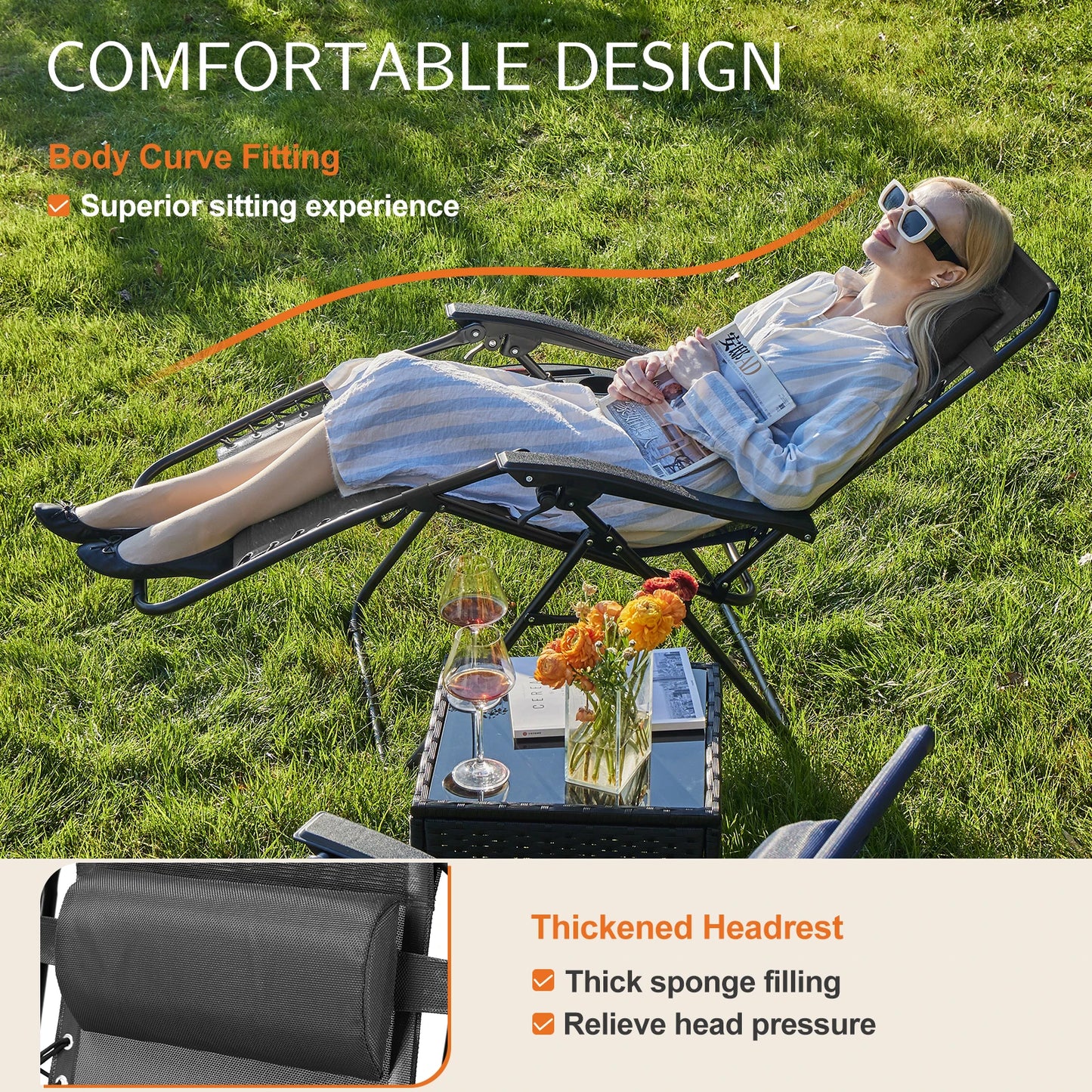 2 Recliner Camping Patio Lounge Chairs