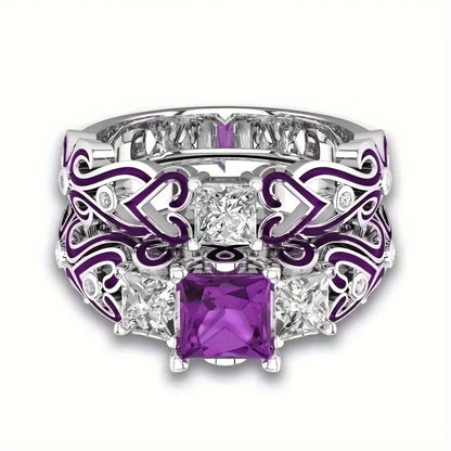 Luxury Rings Inlaid with Purple Couple Stainless Steel Engagement Ring