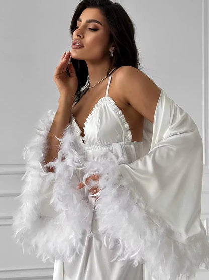 Feather Robe Sexy Rayon Summer  Lingerie