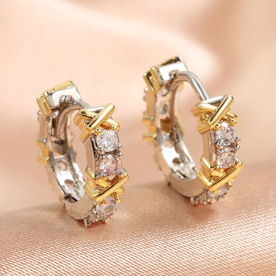 Vintage X-shaped Zircon Circle Hoop Earrings 18K Gold