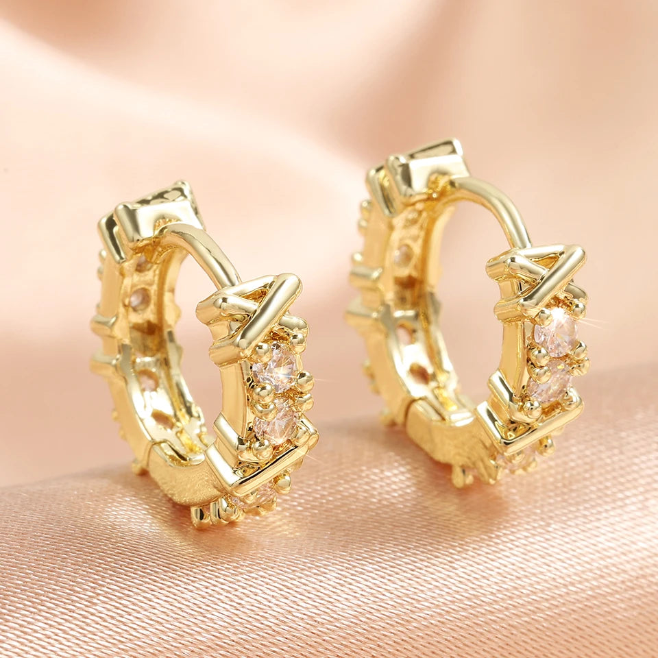 Vintage X-shaped Zircon Circle Hoop Earrings 18K Gold