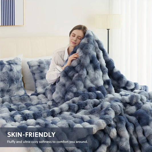 Cozy |Faux Rabbit] Soft, Warm,  Fleece Blanket | Throw