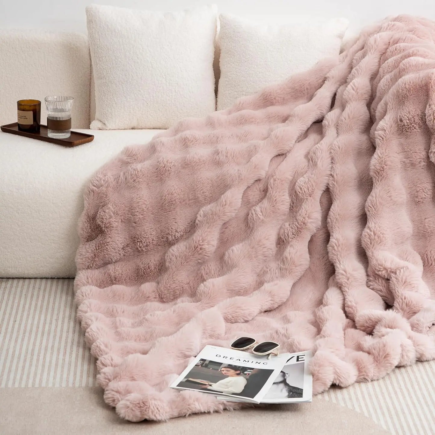 Cozy |Faux Rabbit] Soft, Warm,  Fleece Blanket | Throw