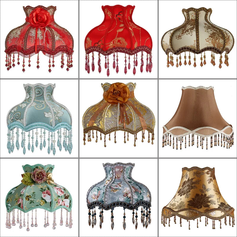 European Style Lampshade Vintage High-End Cloth Art Bead Lace