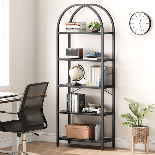 5-Tier Arched Bookshelf, Wooden Storage Shelving Units