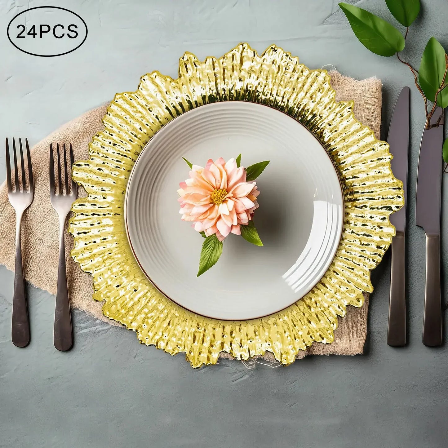 Gold Chargers PP Plate  Round Salad Plate  24Pcs