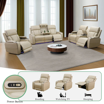 3PCS Power Recliner Sofa with Drop-Down Table Cup Holder