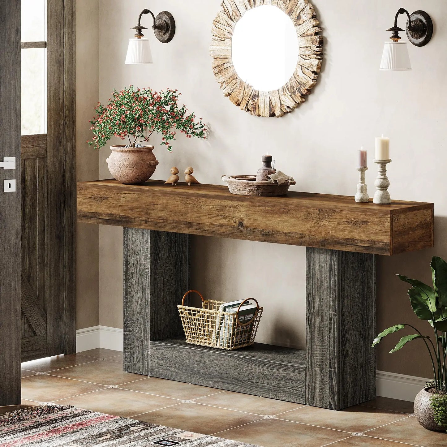 63" Console Table, 2-Tier Entryway Table