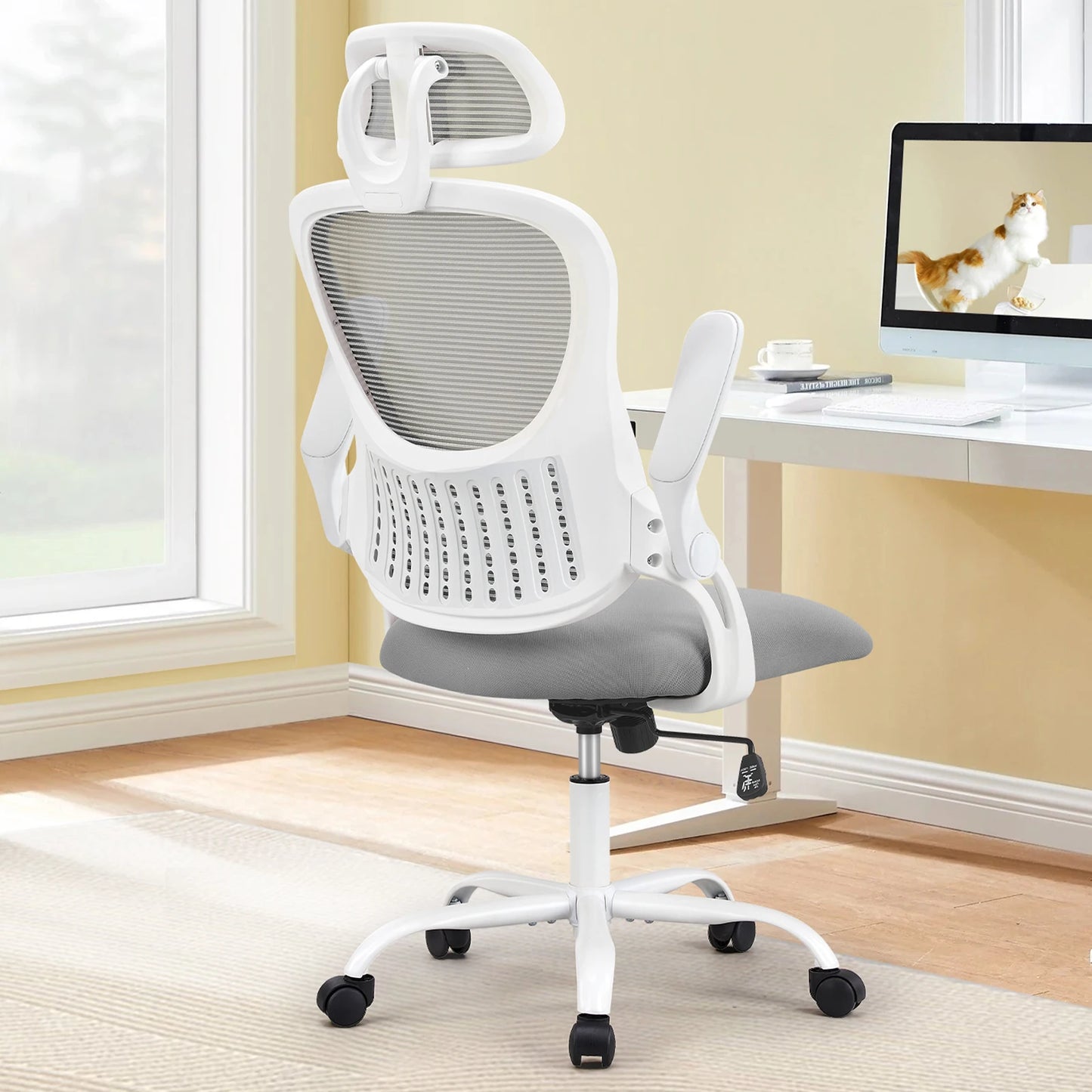 Comfortable Computer Desk Chair With Flip-up Arms And  Adjustable Headrests
