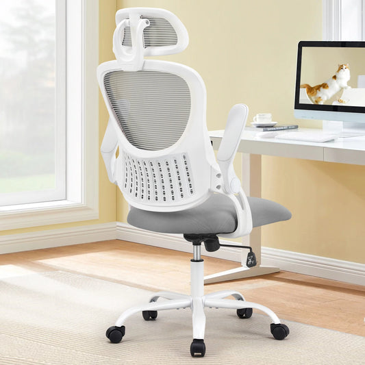 Comfortable Computer Desk Chair With Flip-up Arms And  Adjustable Headrests