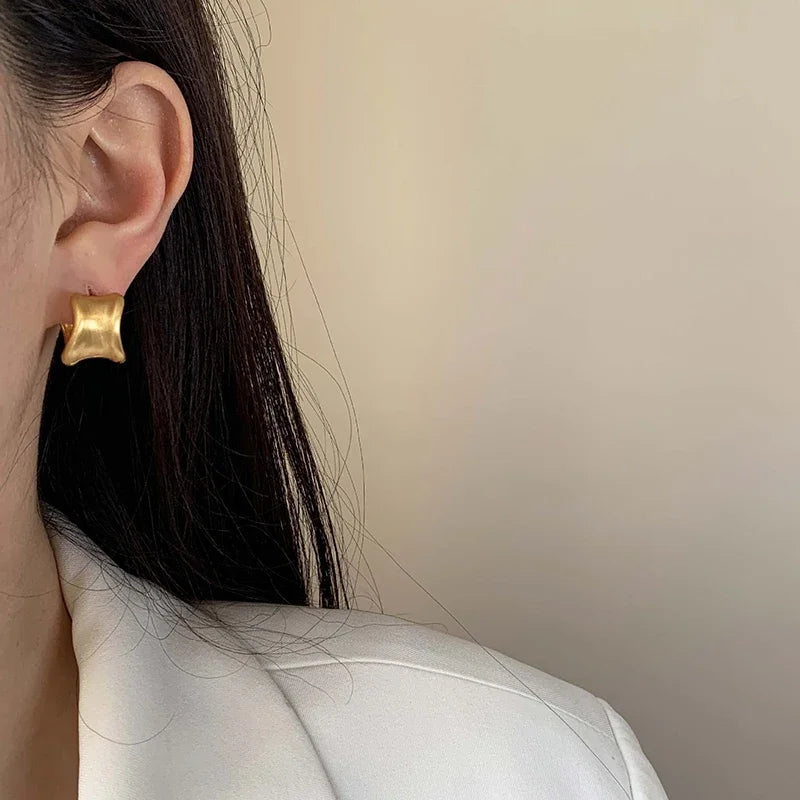 Real 925 Sterling Silver 18K Gold Irregular Round Hoop Earrings for Women