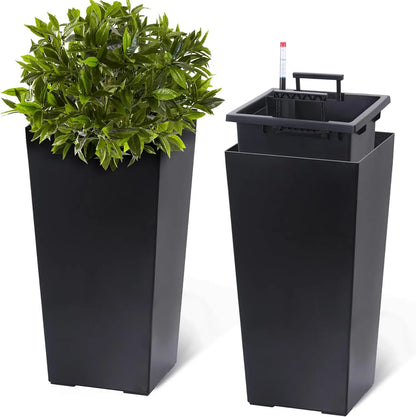 Black Taper Planter with Shelf Insert