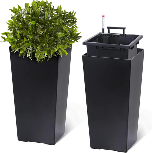 Black Taper Planter with Shelf Insert