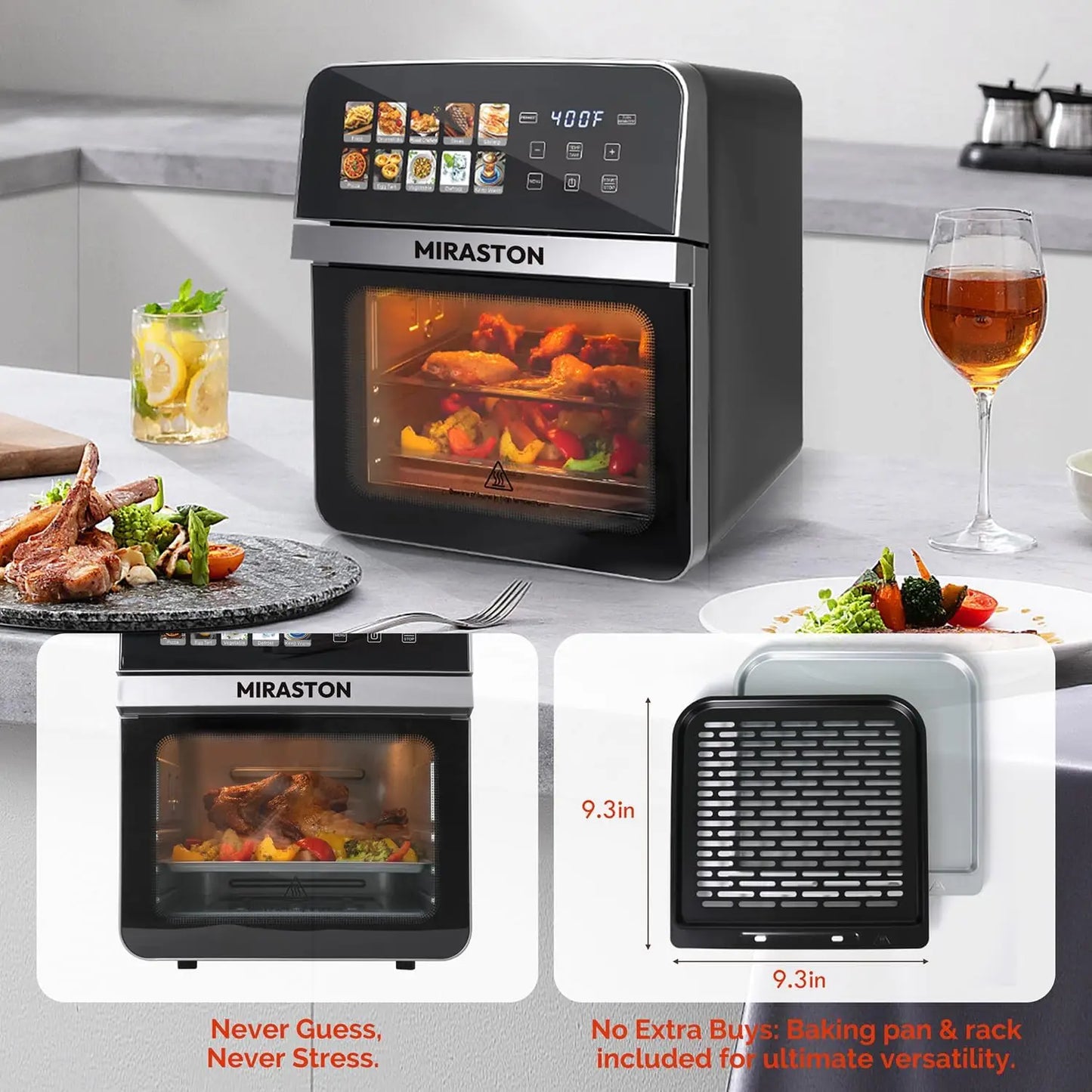 10QT Air Fryer Toaster Oven Combo with Stainless Steel Interior,