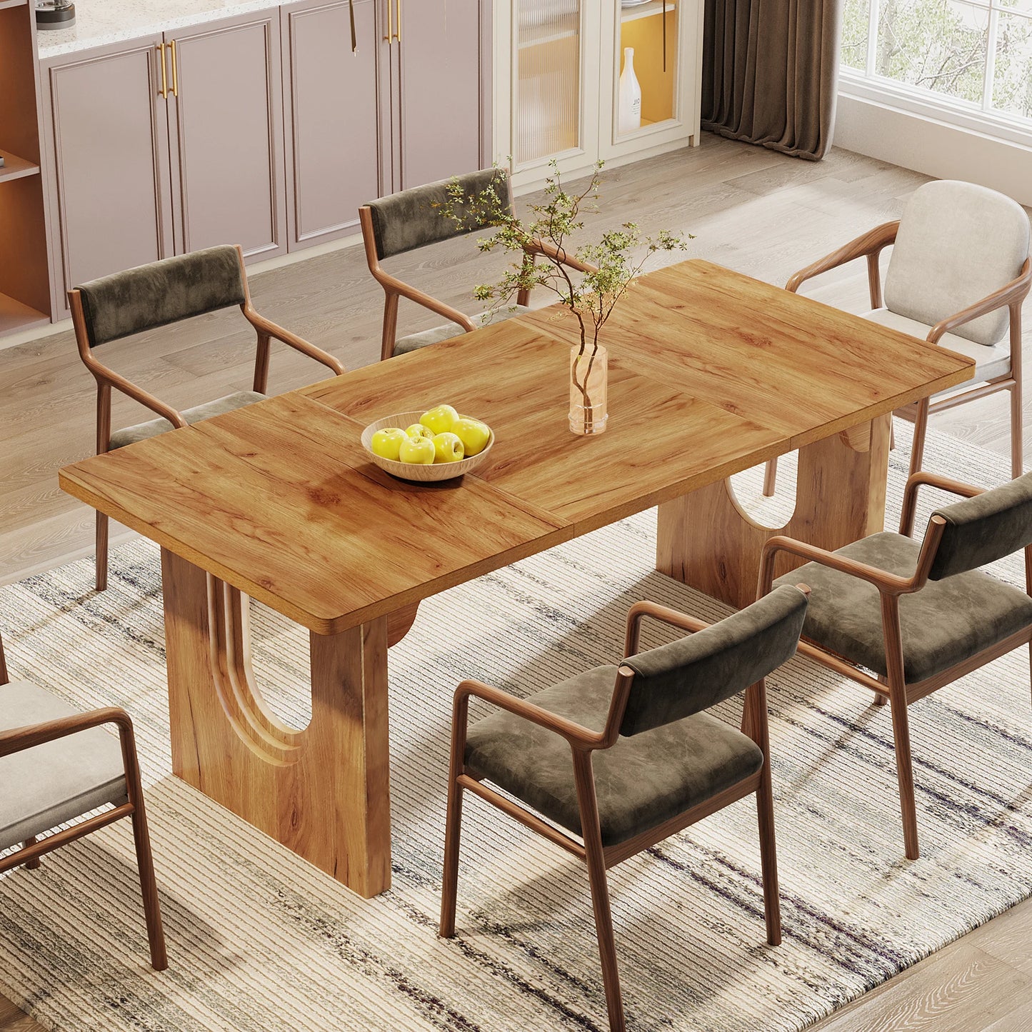 Dining Table for 6 to 8 People  with Wood Pedestal Base,