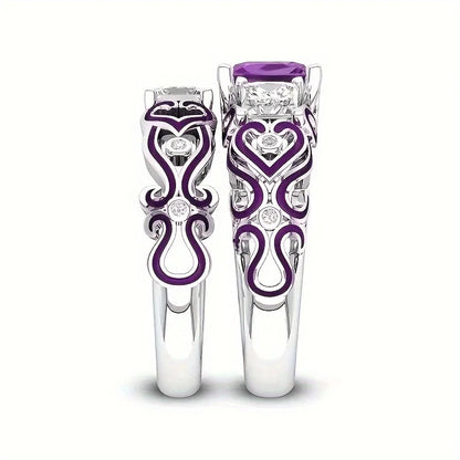 Luxury Rings Inlaid with Purple Couple Stainless Steel Engagement Ring