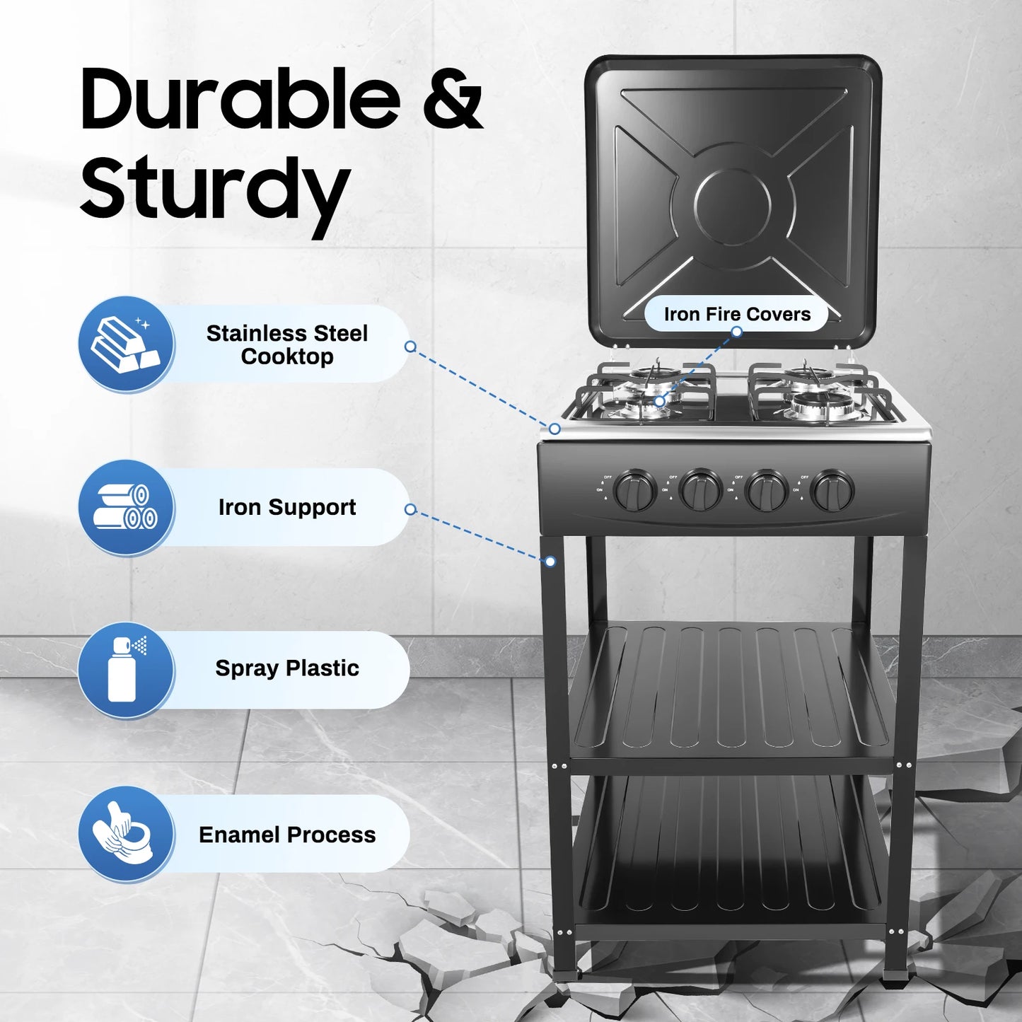 Natural Gas Stove w/ 4 Burners, Classic Appearance