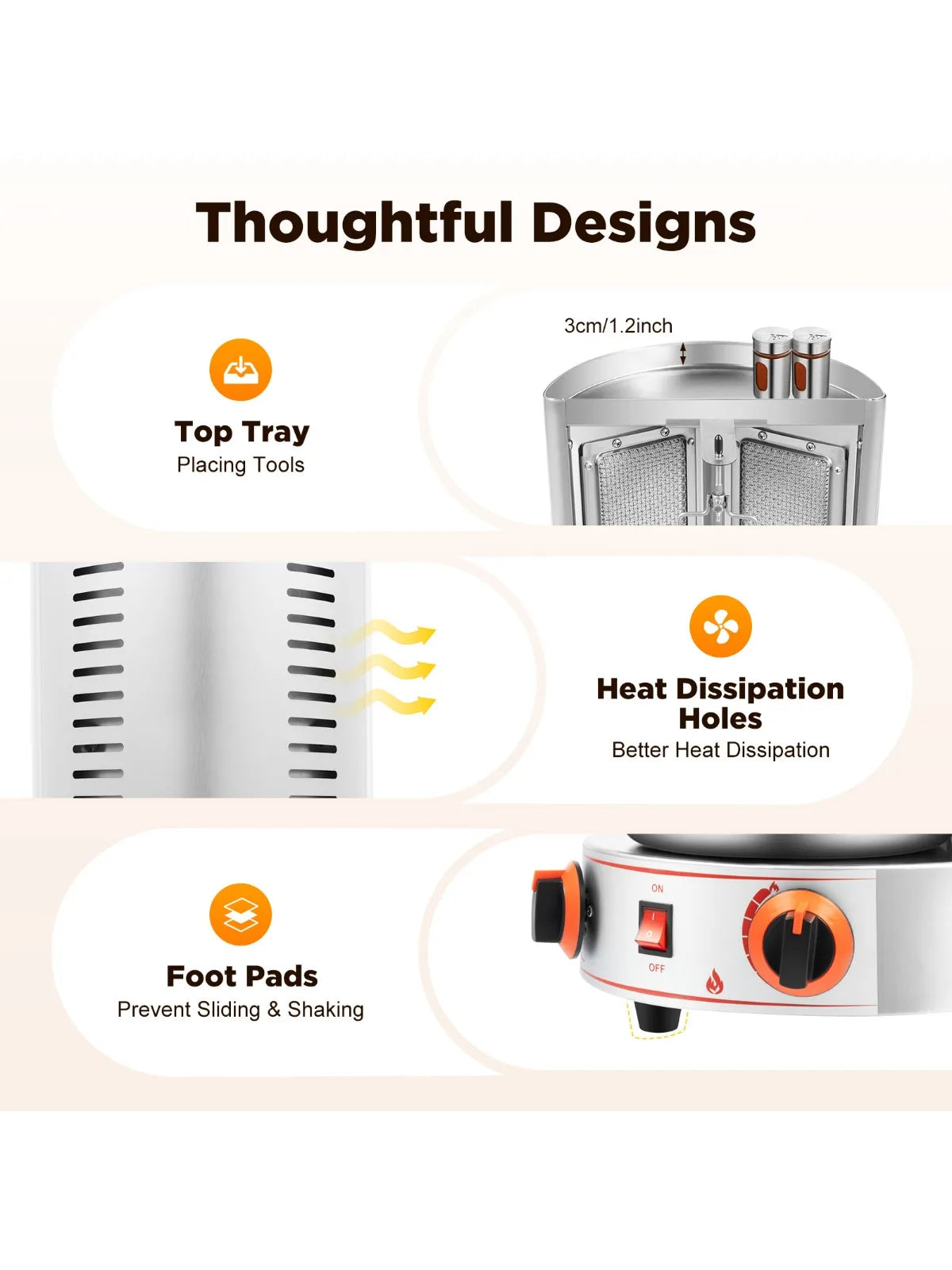 Electric Vertical  Gas Rotisserie Grill Broiler 360° rotating with 2 Burners