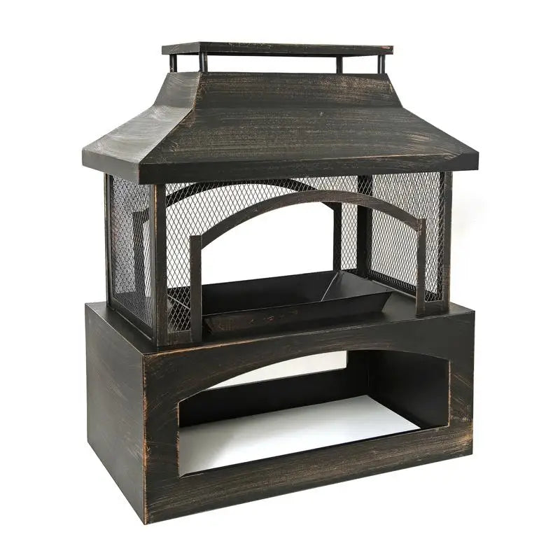 37-Inch Outdoor Rectangular Fireplace with Log Storage and Poker -