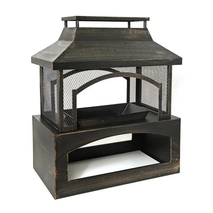 37-Inch Outdoor Rectangular Fireplace with Log Storage and Poker -