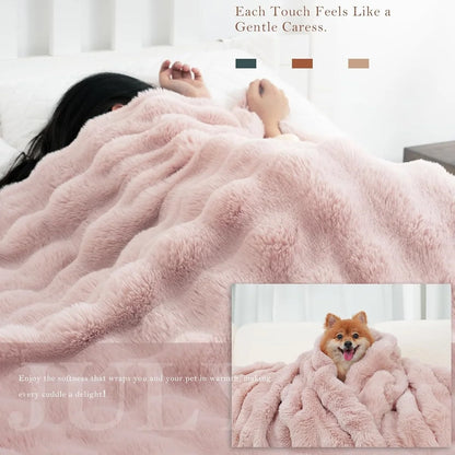 1pc Faux Rabbit Fleece Blanket -