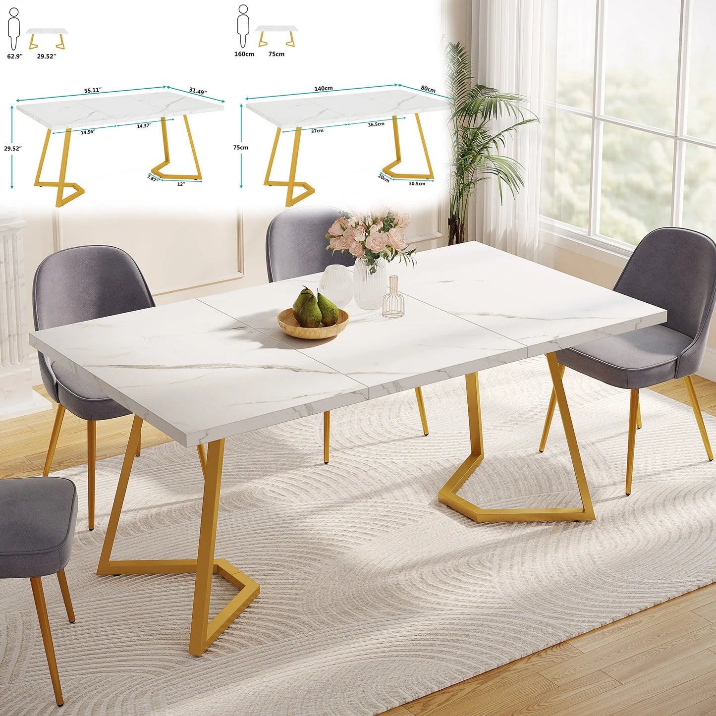 Tribesigns Modern 63-Inch Rectangular Dining Table Seating 4 to 6,