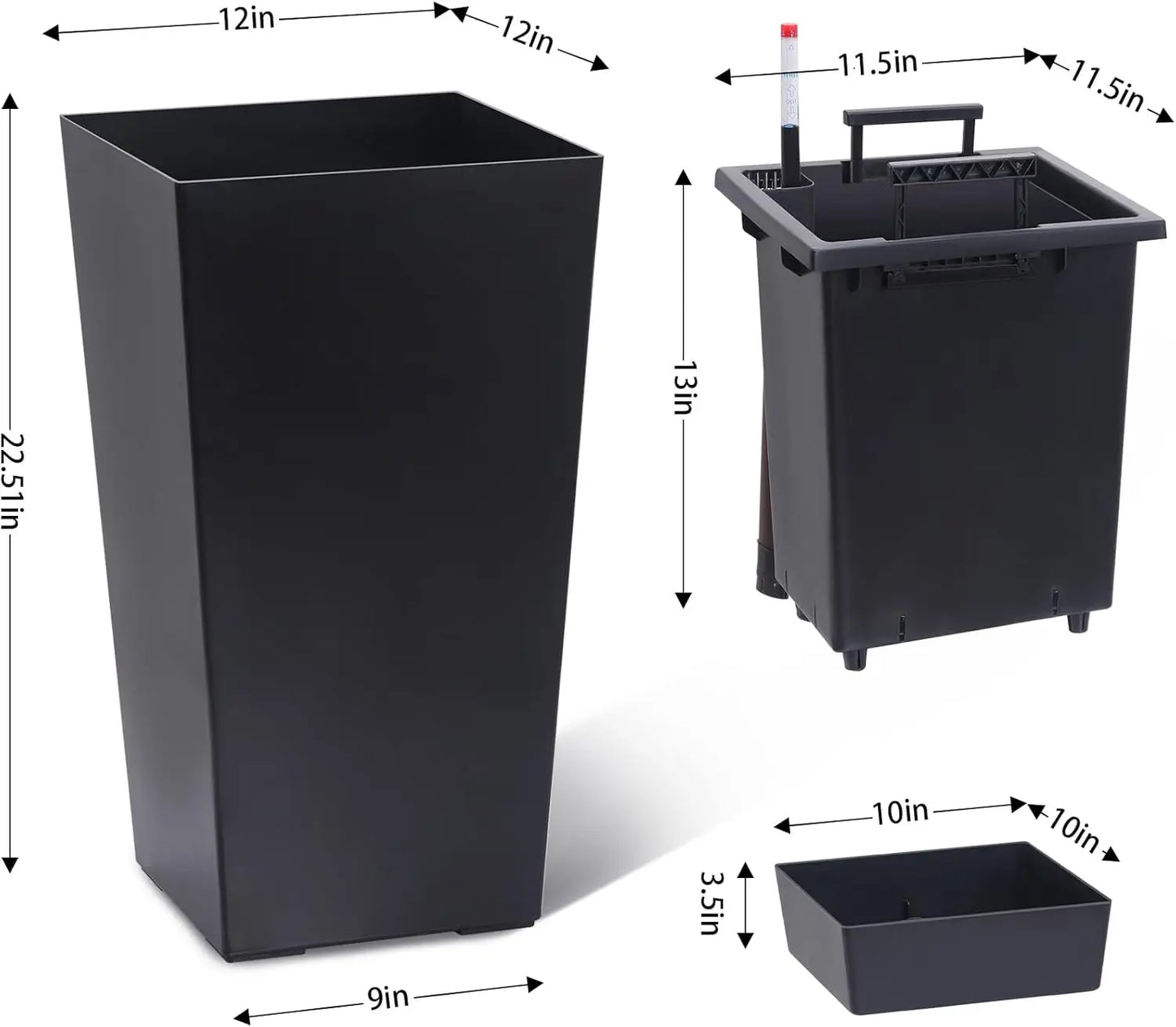 Black Taper Planter with Shelf Insert