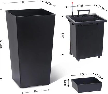 Black Taper Planter with Shelf Insert