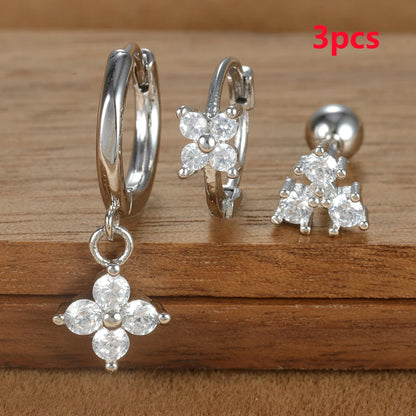 3PCS Helix Ear Piercing Earring Set for Women Zircon Stainless Steel