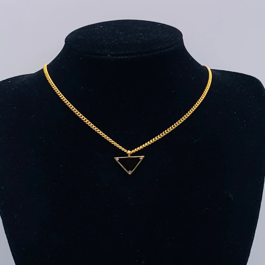 Rhinestone Triangle Pendant with Tassel Silver Tone