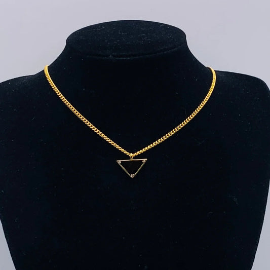 Rhinestone Triangle Pendant with Tassel Silver Tone