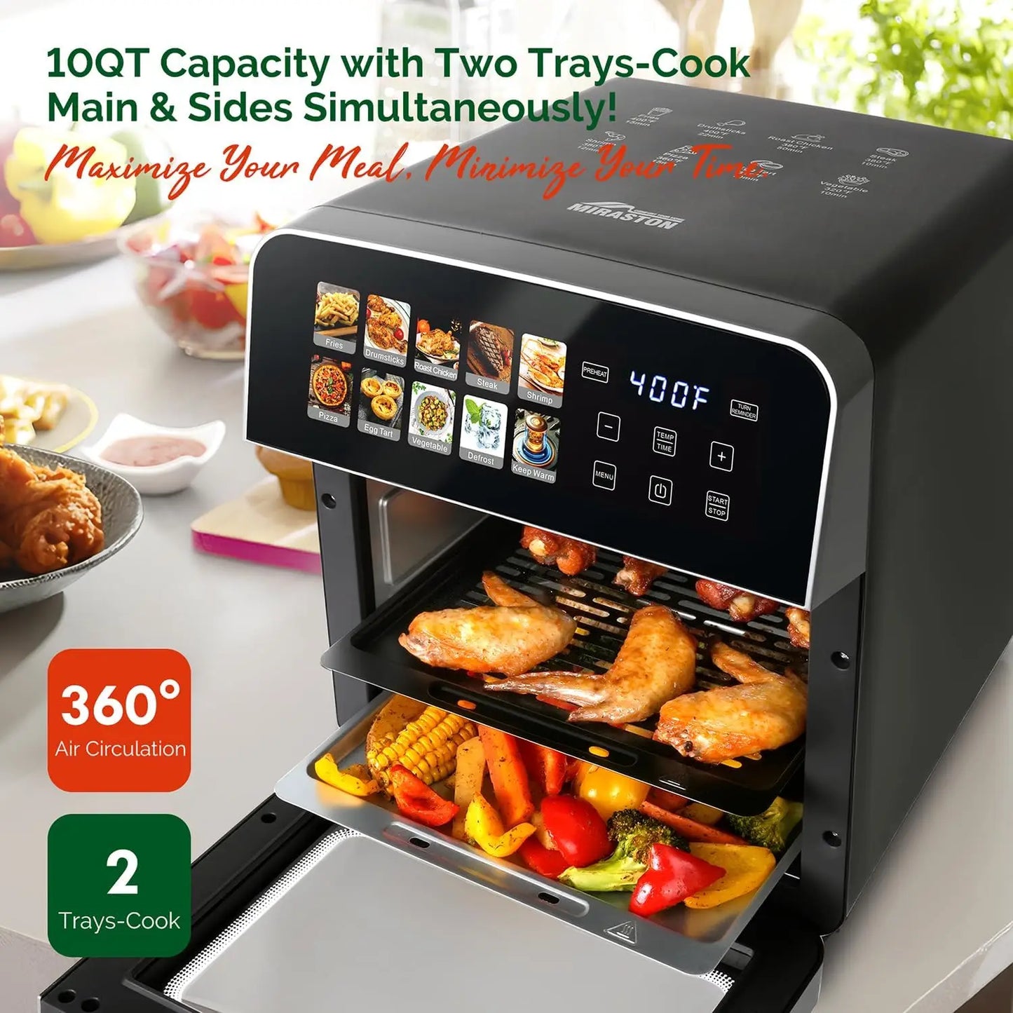 10QT Air Fryer Toaster Oven Combo with Stainless Steel Interior,