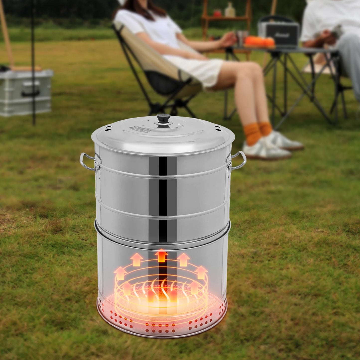 Stainless Steel BBQ Grill Barrel Portable Charcoal Grills 360°