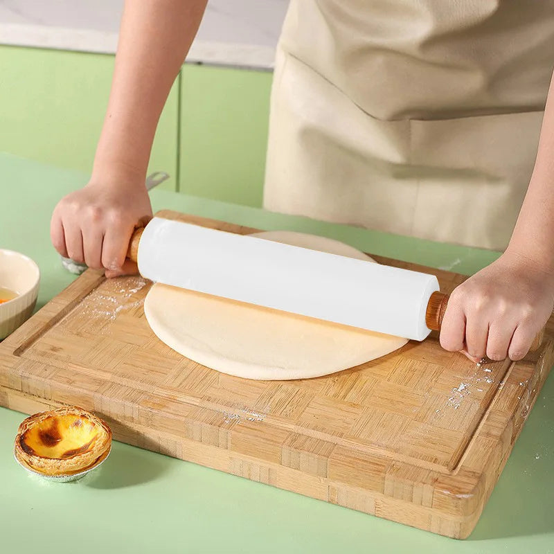 Non-Stick Silicone Rolling Pin Wooden Handle